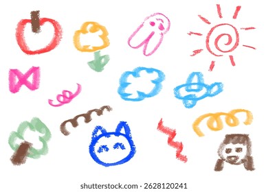Children's doodle illustration, drawing, crayon