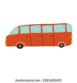 Children's doodles of transport, funny bus. Vector graphics.