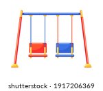 Children's double swing for kids summer games on playground. Outdoor entertainment equipment. Vector colorful flat illustration isolated on white background