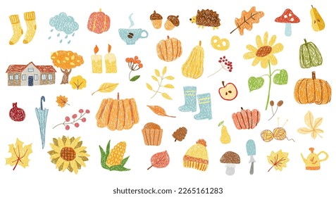 Children's drawing. Autumn icons set