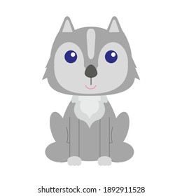 Children's Drawing Of Baby Wolf On White Background