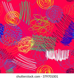 Children's drawing by hand, doodle, dots, lines, vector colorful pattern, drawing pens.