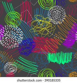 Children's drawing by hand, doodle, dots, lines, vector colorful pattern, drawing pens.