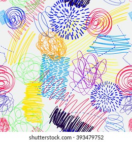 Children's Drawing By Hand, Doodle, Dots, Lines, Vector Colorful Pattern, Drawing Pens.