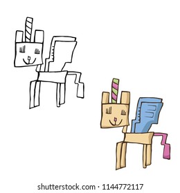 Children's drawing cat unicorn. vector illustration