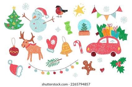 Children's drawing. Christmas  icons set