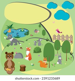 Children's drawing a clearing of animals summer