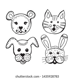 children's drawing coloring book, dog, cat, bear, hare