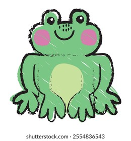 Children's drawing of a cute frog, doodle style vector illustration. white background.
