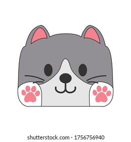 Children's drawing of a cute kitten. Simple vector illustration for theme design, isolated on white background