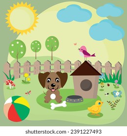 children's drawing of a dog against the background of nature