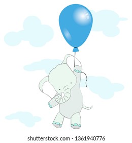 children's drawing, elephant on a balloon