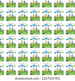 Children's drawing family. Illustration in the style of happy family doodles celebrities pattern background