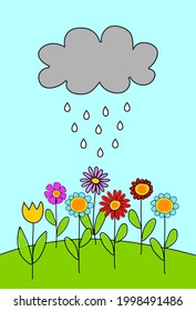  Children's Drawing, Flowers In The Rain 