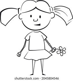 Childrens Drawing Girl Flower Vector Black Stock Vector (Royalty Free ...