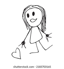 Children's drawing. Girl. Princess. Doodle style illustration. Freehand drawing. Coloring. Premium vector.