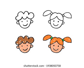 Children's drawing. Hand drawn girl and boy. Vector doodle illustration.