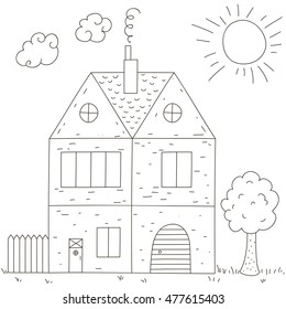 Children's drawing. House. Vector illustration.