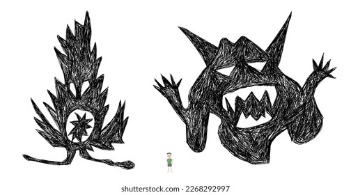 Children's drawing. Night monsters. Nightmare