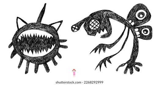 Children's drawing. Night monsters. Nightmare