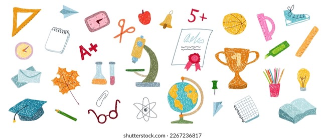 Children's drawing. School icons set