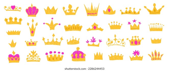 Children's drawing. Set of crowns and diadems