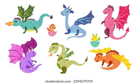 Children's drawing.  Set with dragons