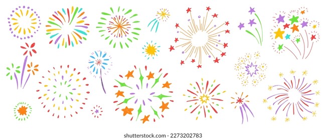 Children's drawing. Set with fireworks.