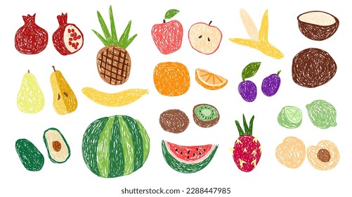 Children's drawing. Set of fruits.