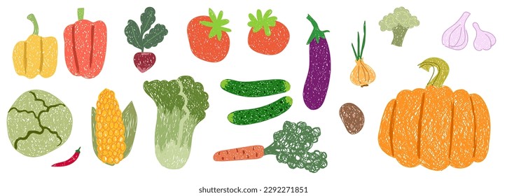 Children's drawing. Set with vegetables