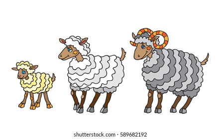 Children's drawing a sheep and lamb