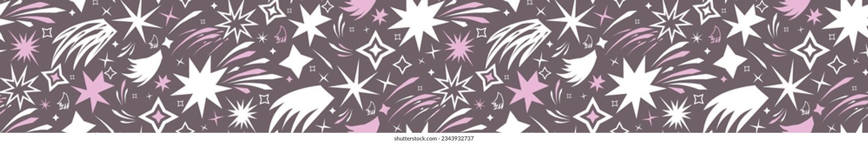 Children's drawing. Stars of various shapes. The star flies across the sky.  Colored abstract graphic elements. Seamless pattern with stars. vector illustration. funny stickers. Star Collection