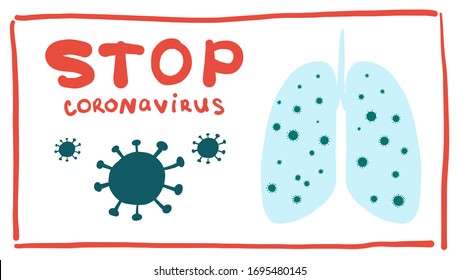 Children's drawing the stop coronavirus  SARS CoV  19 in the lungs 
