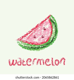 Children's drawing style watermelon pattern. Crayon style icon on a white background. Seamless texture with hand drawn elements.
