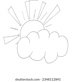 Kinderzeichnung der Sonne versteckt sich hinter einer Wolke