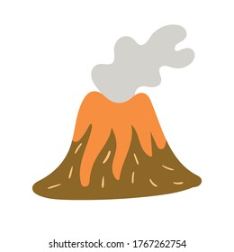 Children's drawing of the volcano hand-drawn. Vector illustration