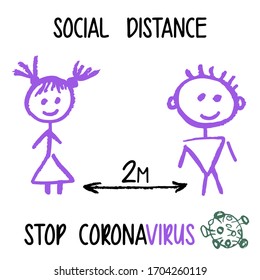 Children's drawing with wax crayons. Coronavirus pandemic self isolation, health care, protection. Stop COVID-19 Concepts