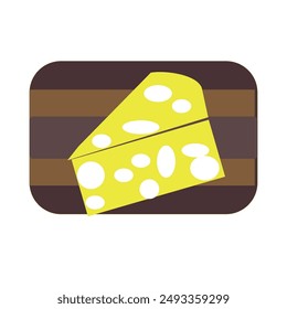 Children's drawing of a yellow cheese on a cold cuts board. Cartoon vector