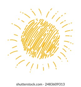 Kinderzeichnung der gelben Sonne. 