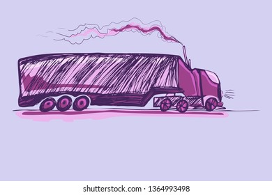 Children's drawings car. Truck van with a long closed body for various long-distance transport.