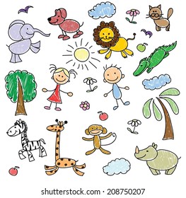 Children's drawings of doodle animals