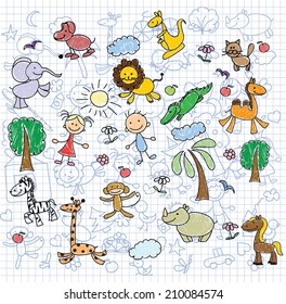 Children's drawings of doodle animals 