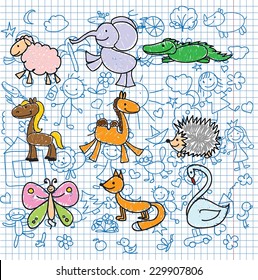 Children's drawings of doodle animals
