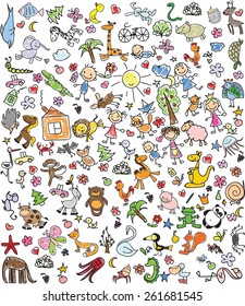 Children's drawings of doodle animals