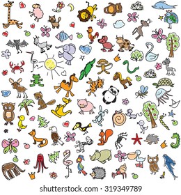 Children's drawings of doodle animals 