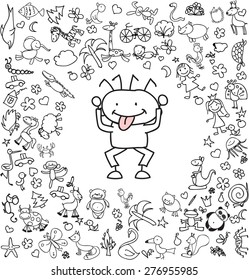 Children's drawings of doodle different emotions of people