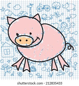 Children's drawings of doodle pig