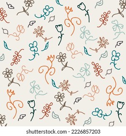 children's drawings of flowers creating a pattern with a palette of brown colors