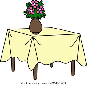 Children's drawings. Kitchen table, tablecloth.