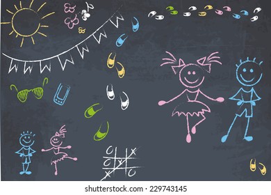 children's drawings on a blackboard vector illustration 2